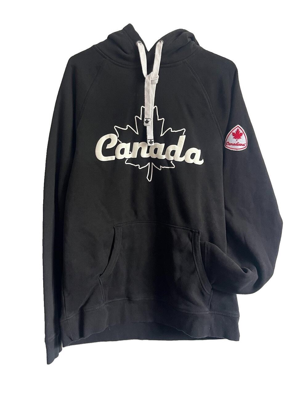 Canadiana Canada Maple Leaf Hoodie Men’s M Black Pullover Graphic Sweatshirt